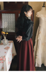 Palace retro langärmeliges Spitzenhemd gestreifter langer Rock zweiteiliges Kleid