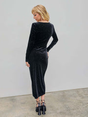 Temperament V-neck velvet starry sky mid length dress