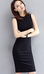Black Sleeveless Dress Female Simple Dress Cotton