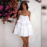 multi-layer ruffled cake skirt short backless camisole dress