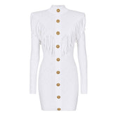 Spring and Autumn High Quality Knitted V-neck Tassel Slimming Long Sleeve Dress