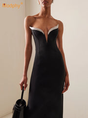 Women Autumn Sexy Strapless Backless Diamonds Maxi Long Bodycon Bandage Dress Elegant Evening Party Gowns Vestido