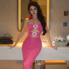 Thai-style pleated goddess dress with love accessories, halter-neck tube top, slim-fitting holiday dress