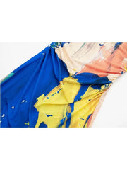 Print Tulle Long Dresses Ruched Midi Dress Woman Sexy Backless Party Dresses Sleeveless Dress Women