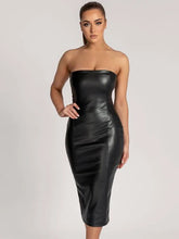 Pu Faux Leather Women Midi Party Dress Women Backless Sexy Hot Clubwear Skinny Slim Solid Elegant Bodycon Dresses