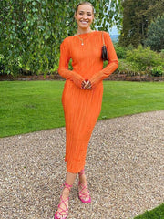 WJFZQM Long Sleeve Bodycon Striped Long Dresses Club Party Elegant Outfit Autumn Ruched Ruffle Sexy Y2K Clothes