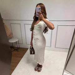 European and American sexy slim fit dress short sleeved V-neck slit dress