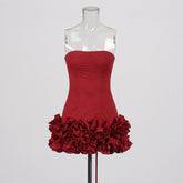 Sexy European and American style dress with strapless shoulder and three-dimensional flower splicing short dress