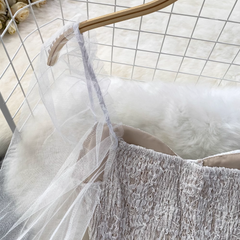 Langärmliges, quadratisches Halsband, Netznähte in der Taille, A-Linie, flauschiges Prinzessinnenkleid, Sommerkleid