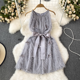 Diamant Neckholder Dreidimensionale Schleife A-Linie Quaste Kurzes Kleid Sommer