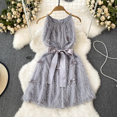 Diamant Neckholder Dreidimensionale Schleife A-Linie Quaste Kurzes Kleid Sommer