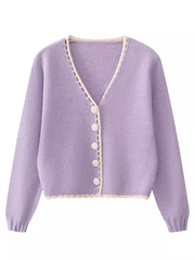 V-neck long-sleeved knitted cardigan jacket