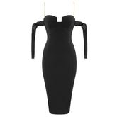 Black Strapless Bandage Dress Rayon Annual Party Dinner Dress Women's Dresses