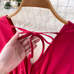 Pure color Puff Sleeves Maxi Dress