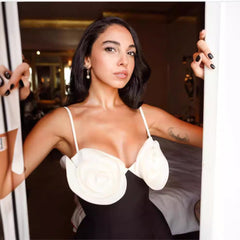 sexy white suspender flower A-line black party dress