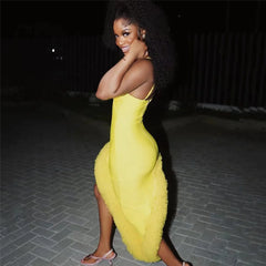 Women Spaghetti Strap Bandage Dress Sexy Pacthwork Clothes Club Party Celebrity Elegant Dresses