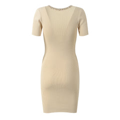 collar heavy industry nail bead commuting slim fit short sleeved dress gentle anti-aging dress