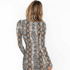 Snake print sexy women winter dress elegant Turtleneck long sleeve bodycon dress Evening club short party dress