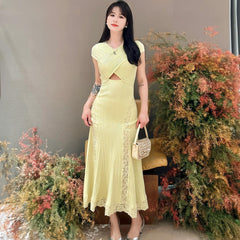 Hollow lace patchwork slim fit and slimming fish tail dress