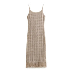Slip Knitted Dresses Backless Long Dress Woman Tassel Bodycon Dress Women Sexy Midi Party Dresses