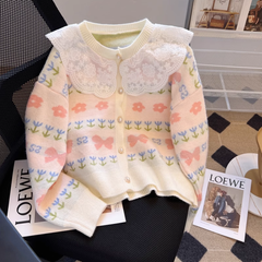 Women's fall and winter knitted cardigan with doll collar sweater