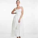 Party dress with pleated suspender and long solid color large hem dress