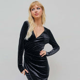 Temperament V-neck velvet starry sky mid length dress