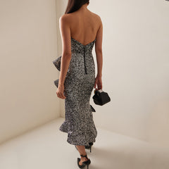 Strapless long skirt with lotus leaf hem party dress