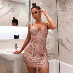 Diamond Reflective Party Dress Women Mini Strapless Backless Sexy Dress Elegant Bodycon Dresses Vestidos