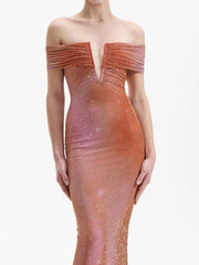 V-Neck Tight Hot Diamond Long Dress