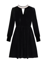 Perlen V-Ausschnitt Hohl Samtkleid