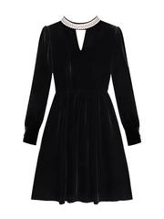 Perlen V-Ausschnitt Hohl Samtkleid