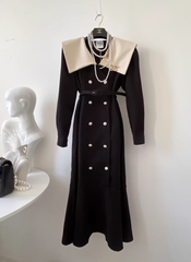 Winterliches französisches Retro-Meerjungfrauenkleid mit Kontrast