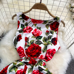 Ärmelloses Kleid mit Rundhalsausschnitt, dreidimensionaler Taille und A-Linien-Print