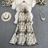 Sommerliches Neckholder-Off-Shoulder-Kleid im Retro-Design, lockeres, ärmelloses A-Linien-Kleid mit verschmierten Hosenträgern