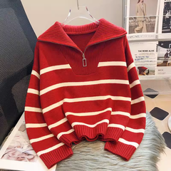 Women's spring and autumn striped sweater loose lazy style knitted sweater