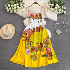 Damen Retro Blumen Strapskleid Sommer Bohemian Style