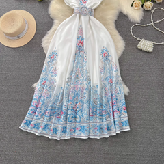 Mittellanges A-Linien-Kleid mit V-Ausschnitt und Print