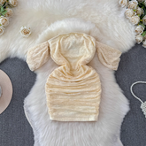 Sommerliches kurzärmliges Plissee-Spitzenkleid