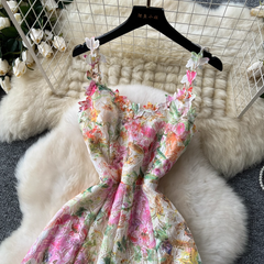 Women's summer palace style floral suspender dress