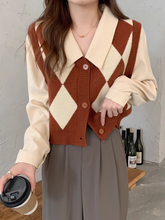 New Plaid Knit Vest Fake Two-Piece Shirt