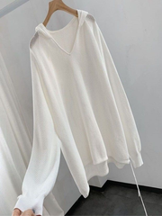 Lässiger Strickjacke mit Kapuze im Lazy Style