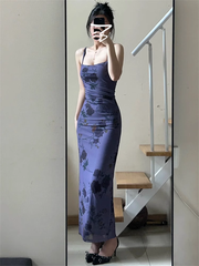 Lila geblümtes Strapskleid Sommer