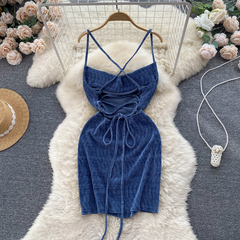 Vestido de punto con cintura para vacaciones en la playa de verano para mujer