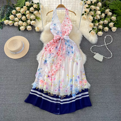 Neckholder-Kleid mit Print in mittlerer Länge, A-Linie