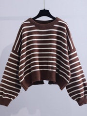 Women's spring and autumn striped sweater loose lazy style knitted sweater