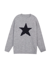 Round neck gray pullover star knitted sweater in autumn and winter