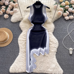 Ärmelloses, bedrucktes Sommerkleid für Damen mit unregelmäßigem Wellenmuster