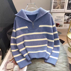 Women's spring and autumn striped sweater loose lazy style knitted sweater