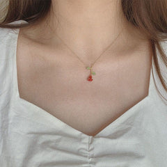 Romantic Red Rose Necklace And Bracelet Set